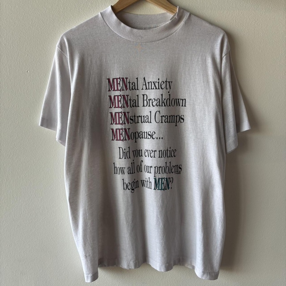 Fruit of the Loom White Graphic Tee with Black and Red Text
